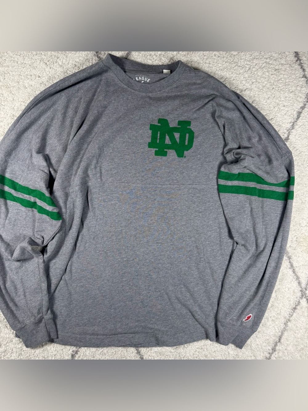 Gray Long-Sleeve Crewneck Shirt with Green ND Logo - Men